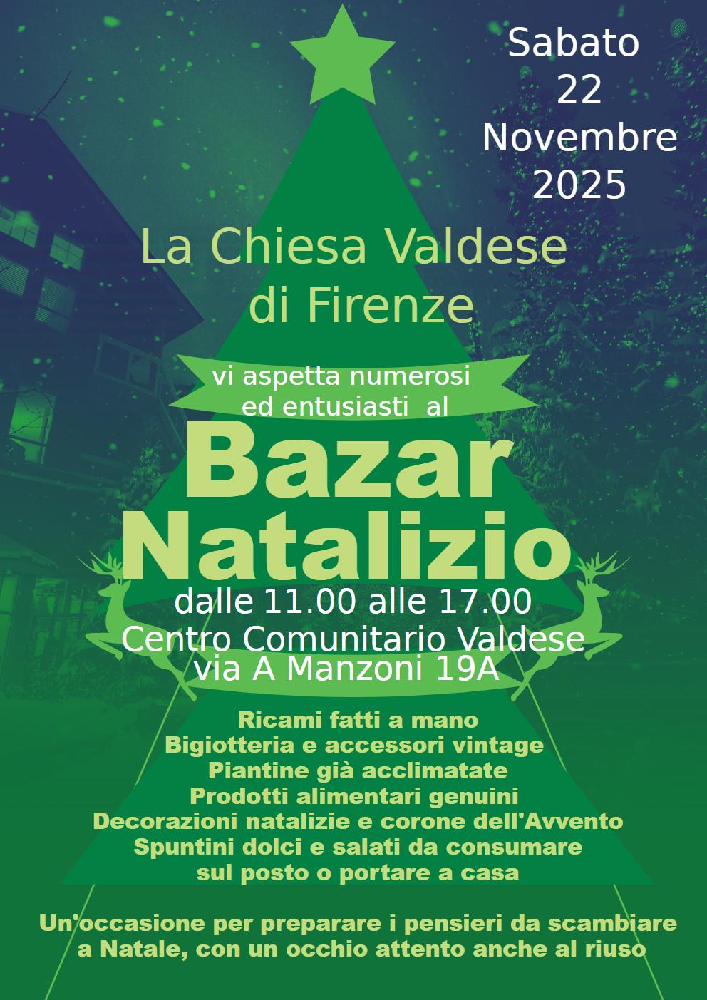 Locandina Bazar 2025 - 22 Novembre dalle 11 alle 17 Via Manzoni 19/A