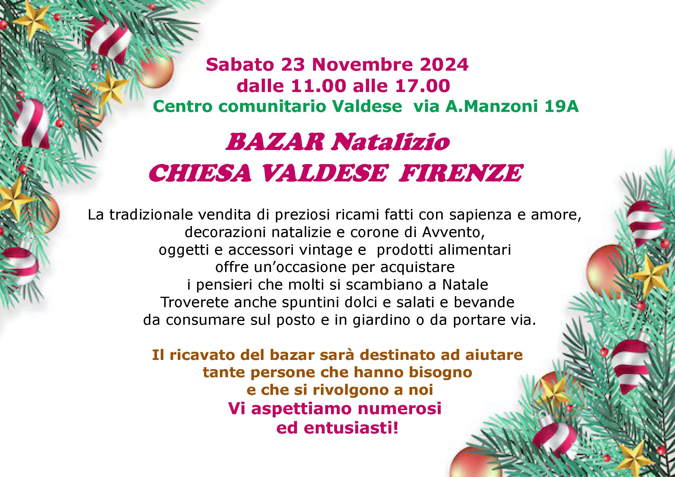 Locandina Bazar chiesa valdese 23 novembre 2024