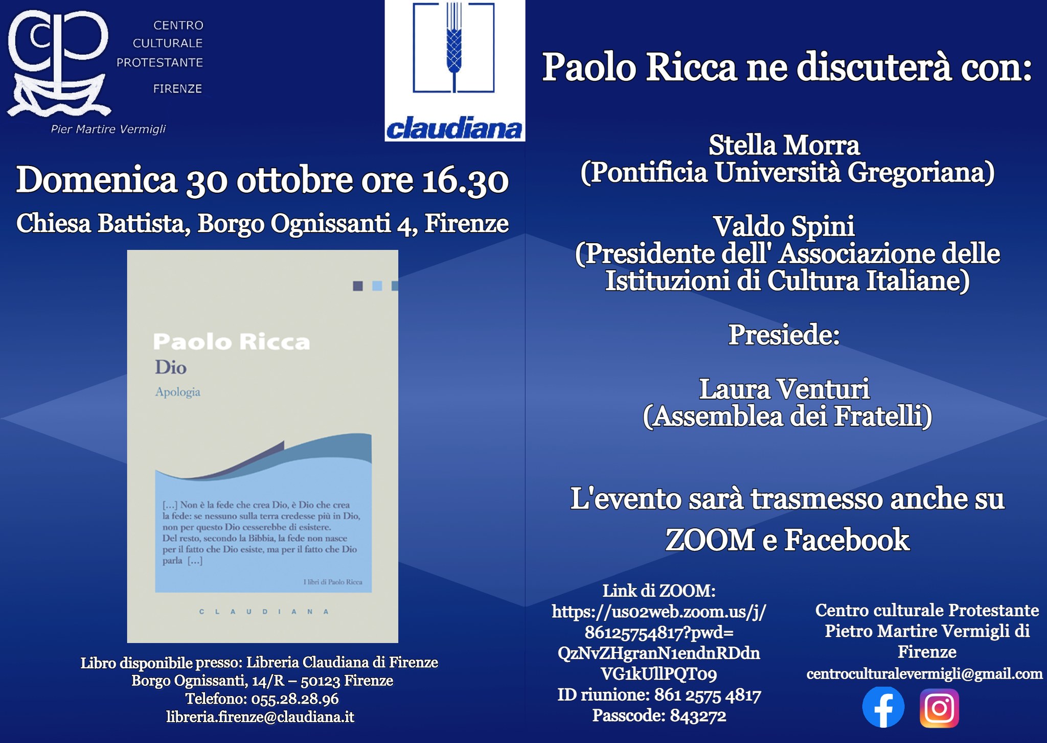 Locandina presentazione libro Paolo Ricca 30 Ottobre 2022